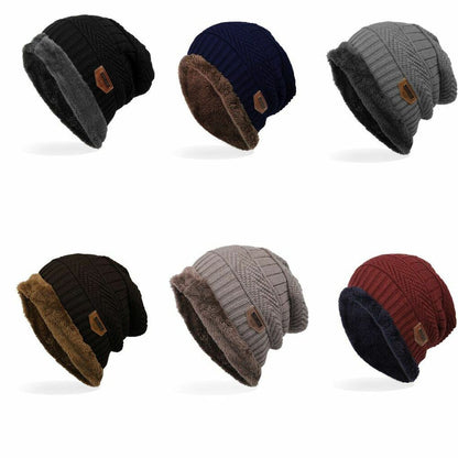 knitted black hats Thick warm and Bonnet Beanie Soft Knitted Cotton Acrylic Blue