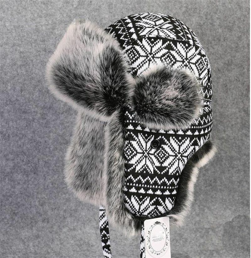 thick knitted cap windproof winter warm hat printed snowflake pattern earmuff