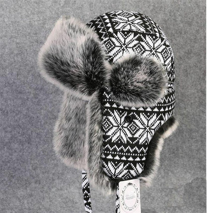 thick knitted cap windproof winter warm hat printed snowflake pattern earmuff