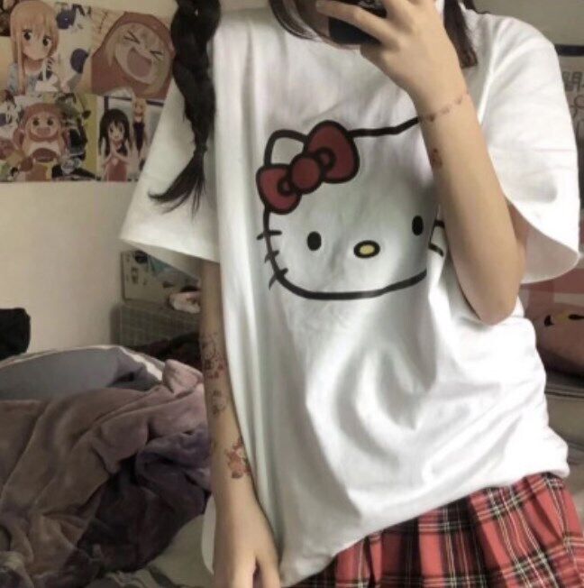 Hello Kitty T-Shirt Cotton Short Sleeve Breathable Cartoon Anime