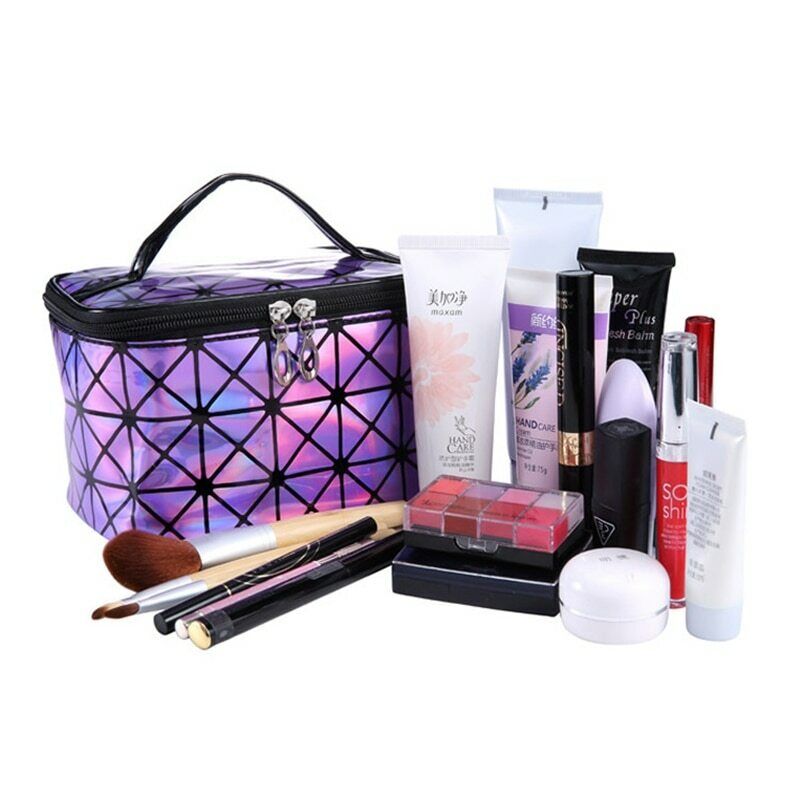 Functional Cosmetic Bag Fashion PU Leather Travel Necessaries Organizer Zipper