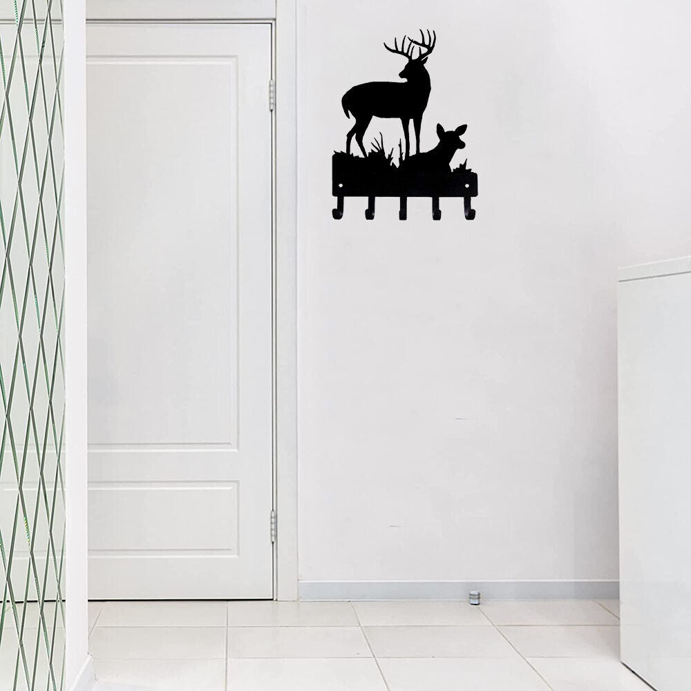 Deer Family #2 Key Rack Hanger - 6 inch Wide Metal Wall Art