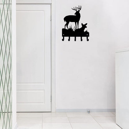 Deer Family #2 Key Rack Hanger - 6 inch Wide Metal Wall Art
