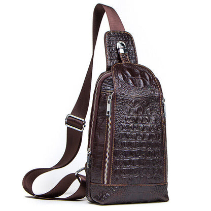 Men's Sling Backpack ,Genuine Leather Crossbody Bag Crocodile Daypack for Hiking