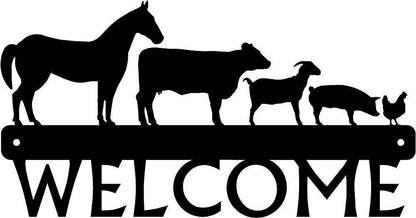 Farm Animals Welcome Sign - 12 inch Wide Metal Wall Art