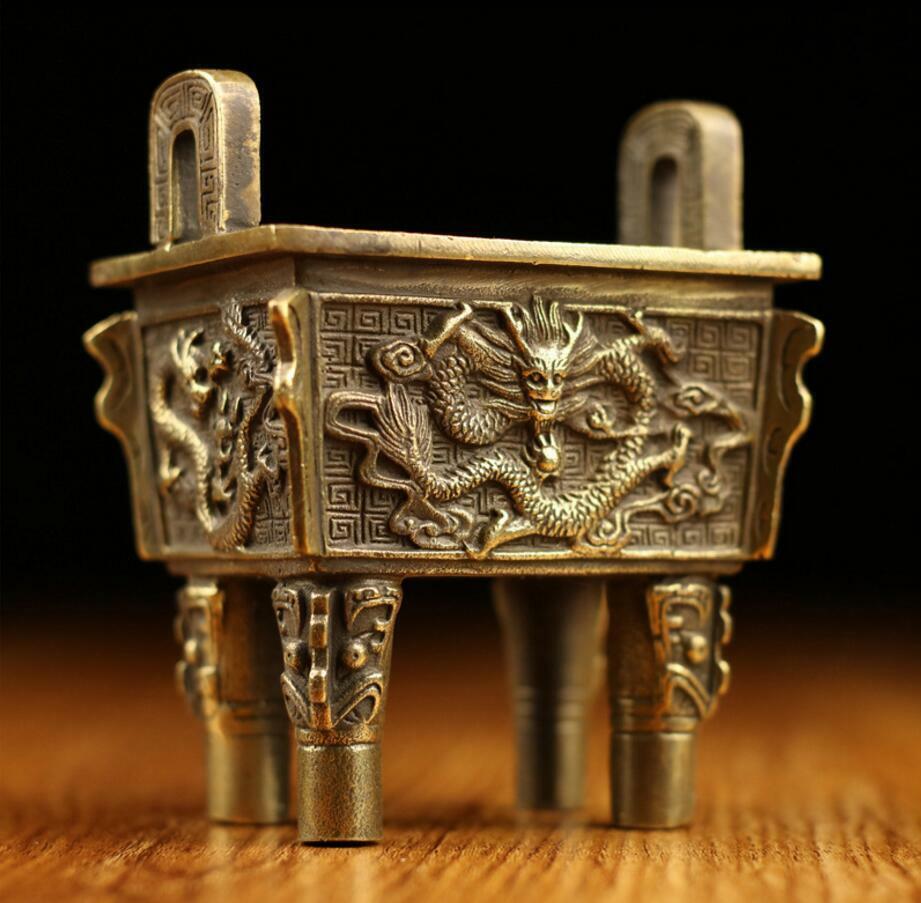 Copper Statue Furnace Pure Longding Censer Aromatherapy Furnace Antiqu Collect