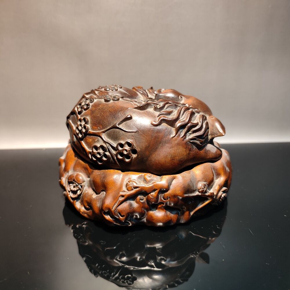 Wood Buddha Incense Holder Censer Burner Box Fox Lowrie Statue Boxwood Carving