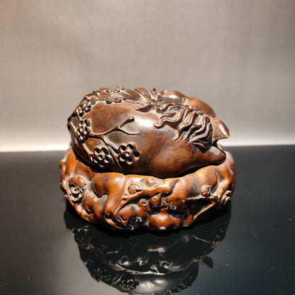 Wood Buddha Incense Holder Censer Burner Box Fox Lowrie Statue Boxwood Carving