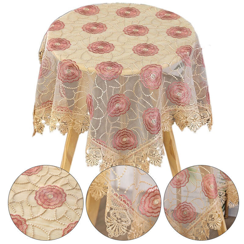 Lace Floral Embroidered Tablecloth European Style Tea Table Dust-Proof Covers