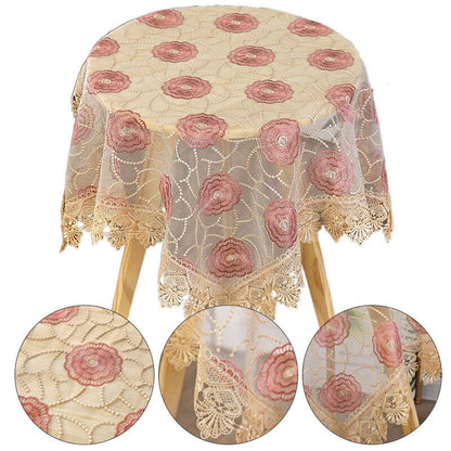 Lace Floral Embroidered Tablecloth European Style Tea Table Dust-Proof Covers