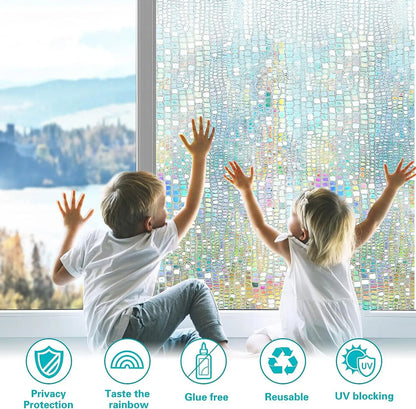 Window Privacy Film PVC Stained Glass Clings 3D Rainbow Door Decorative Stickers