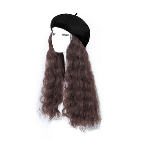 Women's Beret Wig Synthetic Long Wave Curly Hat Wig Hat One-piece Wig Keeps Warm