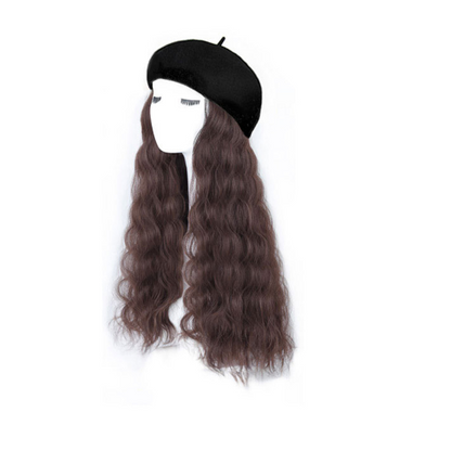 Women's Beret Wig Synthetic Long Wave Curly Hat Wig Hat One-piece Wig Keeps Warm