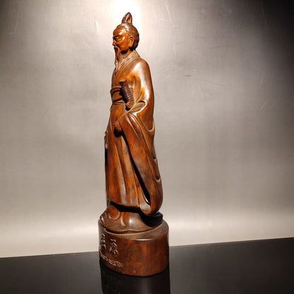 vintage wooden carved figures Quyuan chinese boxwood wood statue Duanwu Festival