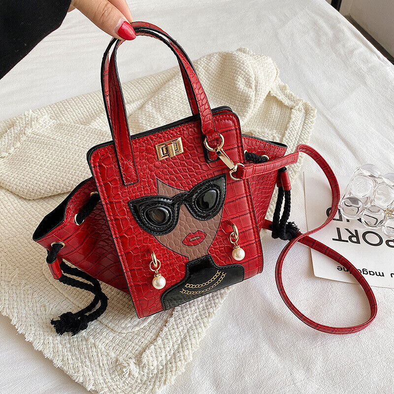Lady Face Shoulder Bags Funky Top Handle Satchel Handbags Clutch Purse Bat Bag