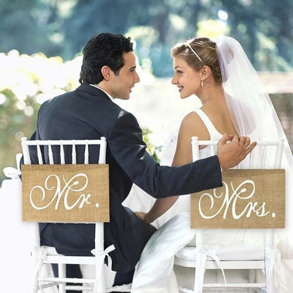 Mr. & Mrs. Chair Banners 2Pcs Burlap Romantic Hanging Rustic Signs Wedding Decor
