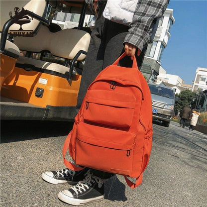 Waterproof Nylon Backpack Solid Color Traveling Large Schoolbag Orange/Green Bag