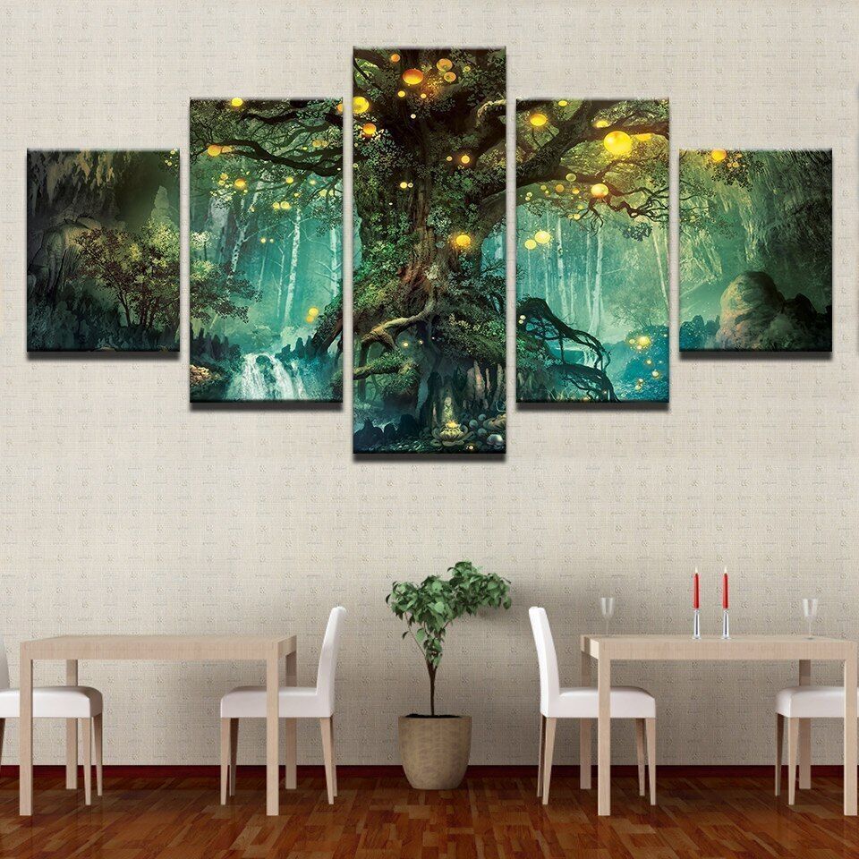 5 Pieces Enchanted Tree of Life Forest Canvas Art Poster Picture Home Decor
