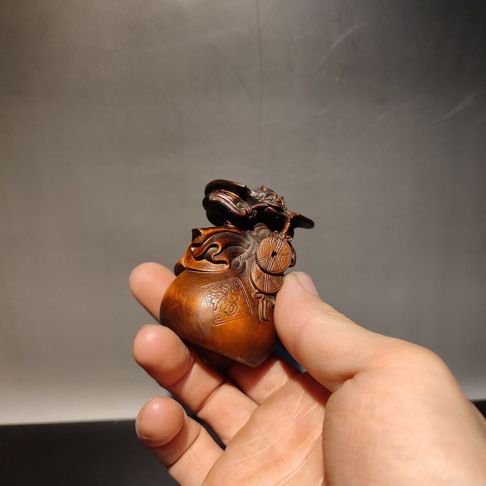 Beautiful Fu Coin Bat Statue Wooden Sculpture Home Decor Gift Decor Ornament Art
