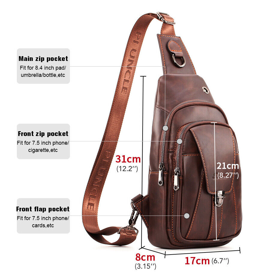 Men's Sling Backpack,100% Genuine Leather Chest bag Crossbody Bag Shoulder Bag