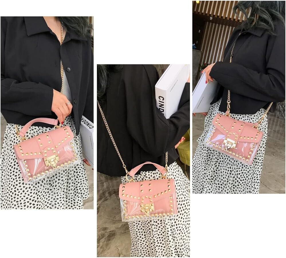 Women's Fashion Clear Purses Handbags Transparent PVC Crossbody Pink Bag Gift