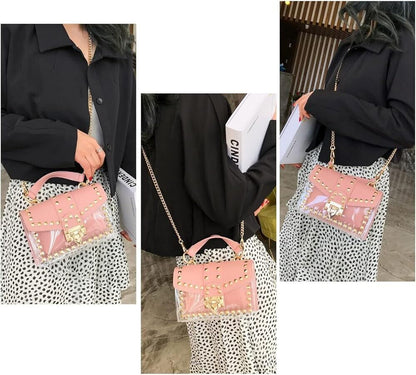 Women's Fashion Clear Purses Handbags Transparent PVC Crossbody Pink Bag Gift