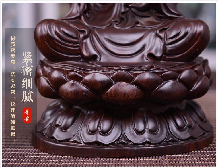 8",China Buddhism Wood Carved GuanYin Kwan-yin Buddha Statue Lotus Goddess 20cm