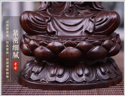 8",China Buddhism Wood Carved GuanYin Kwan-yin Buddha Statue Lotus Goddess 20cm
