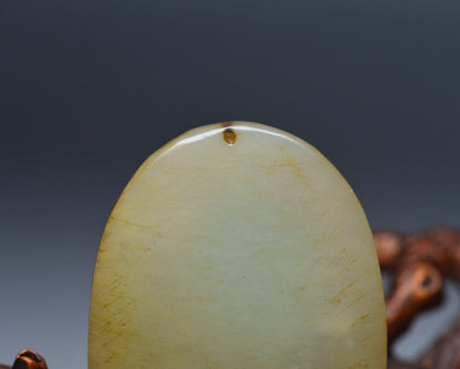 Chinese Natural Hetian Jade Hand Carved Buddhist Figure Statue Pendant Jewelry
