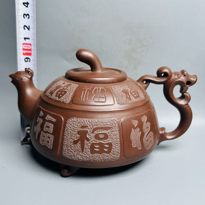 Vintage Chinese Yixing Purple Clay Teapot Zisha Ceremony Carving Collectible Art