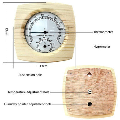 Hygrometer Sauna Thermometer Digital Room Measuring Gauge Tool Pine Wood 13x13cm