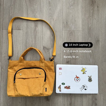Women Corduroy Shoulder Handbag Canvas Bags Zipper Simple Crossbody Bag