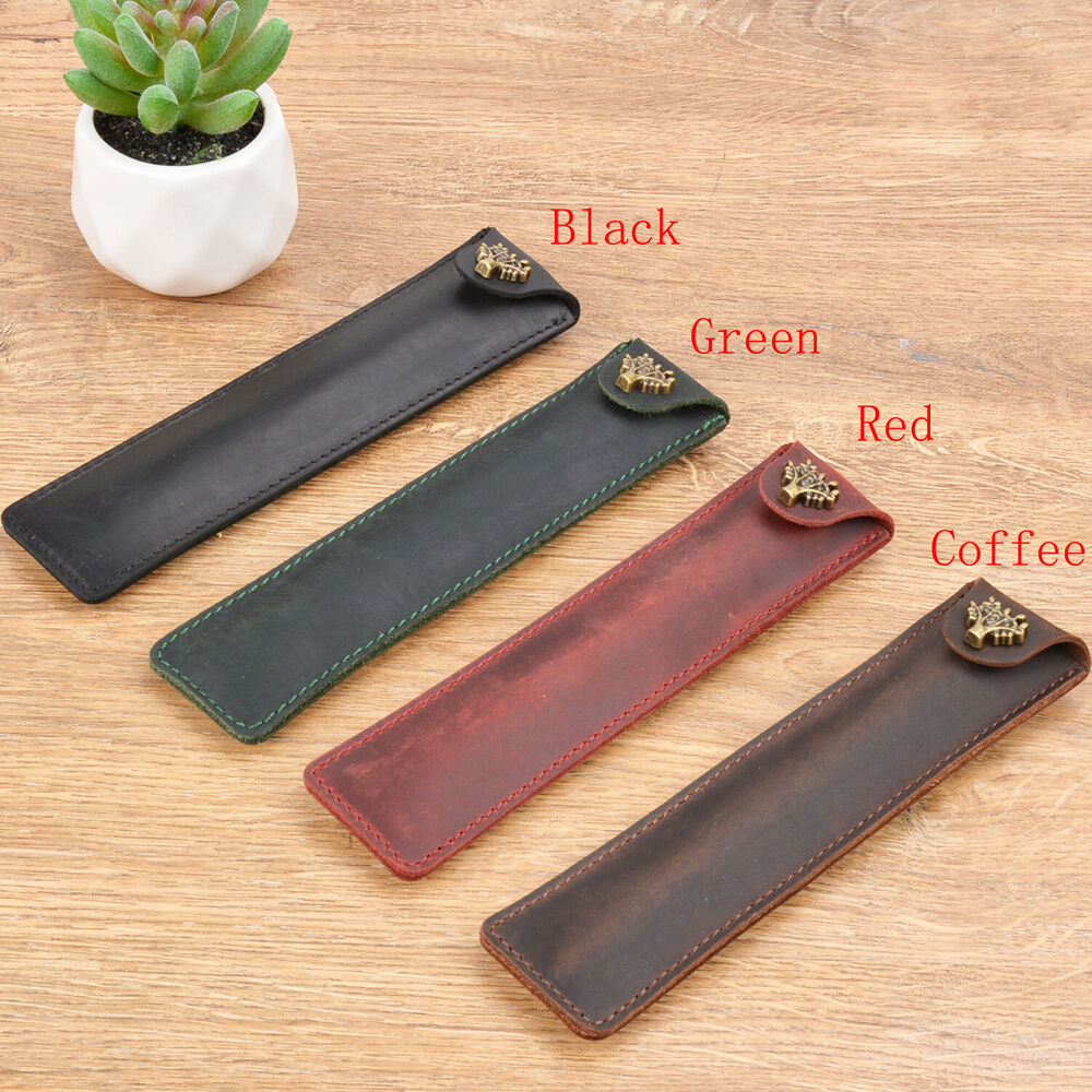Handmade Cowhide Leather Vintage Single Pen/Pencil Case Stationery Storage Bag