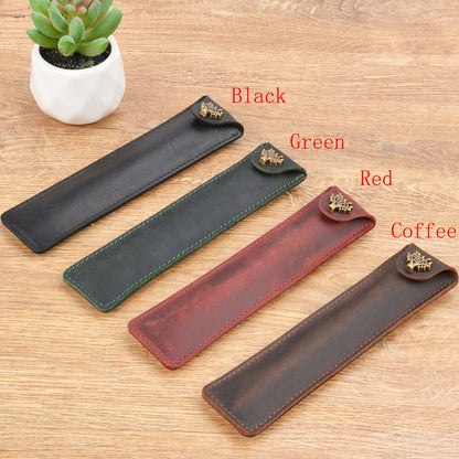 Handmade Cowhide Leather Vintage Single Pen/Pencil Case Stationery Storage Bag