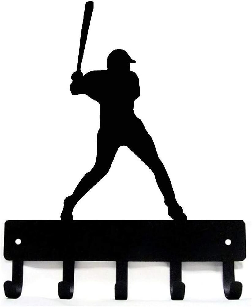 Baseball Batter Sport - Key Hooks Holder - 6 inch Wide Metal Wall Art