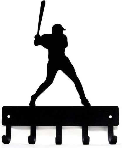 Baseball Batter Sport - Key Hooks Holder - 6 inch Wide Metal Wall Art