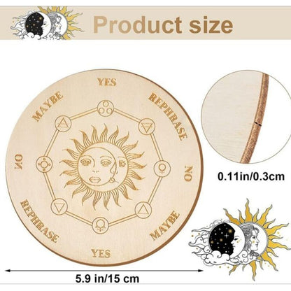 Meditation Board Divination Pendulum Star Sun Moon Healing Plate 25x0.3cm Wooden