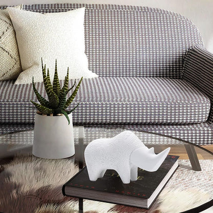 Hand-Carved Rhino Statue for Home Shelf Decor Resin Sculpture Animal Figurine