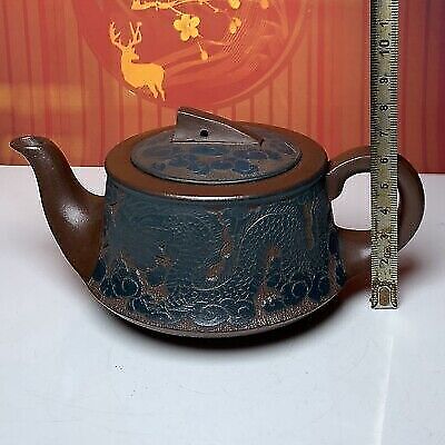 Vintage Chinese Yixing Purple Clay Teapot Zisha Ceremony Dragon Phoenix Teaware