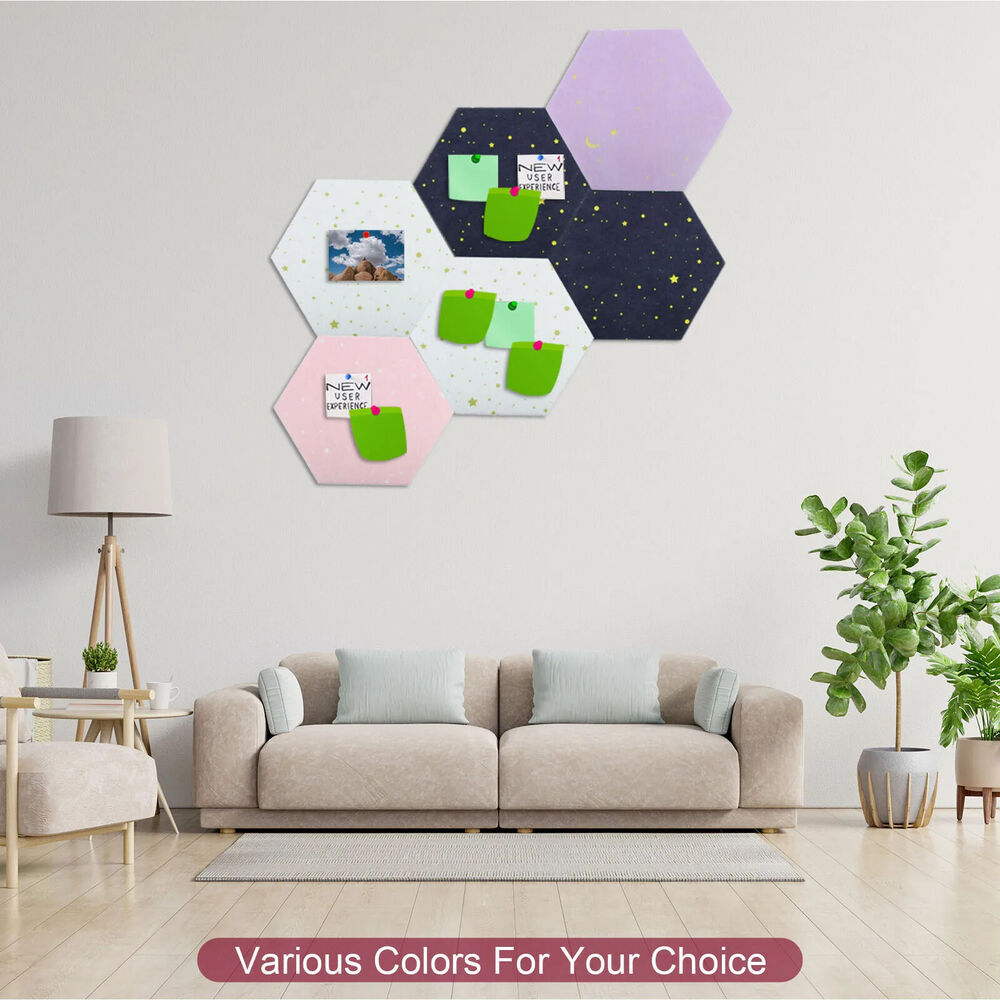 Message Board 4Pcs Felt Hexagon Tile Cork Self Adhesive Pin Sticky Notes Display