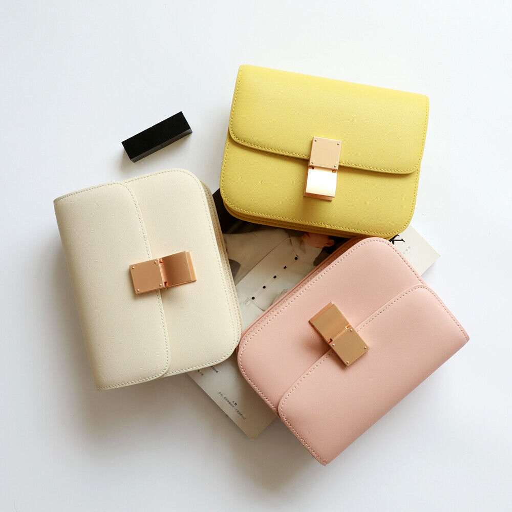 Real Leather Small Flap Box Square Clutch Shoulder Bag Purse Crossbody Trunk