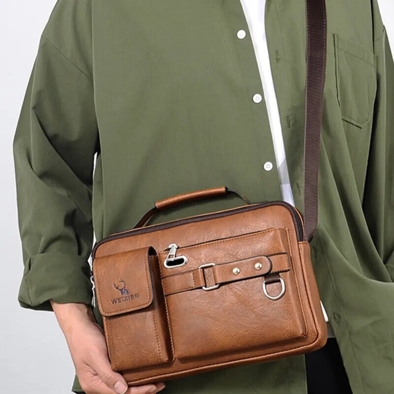 Men's Shoulder PU Leather Handbag Business Travel Man Crossbody Men Bag