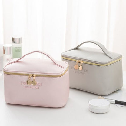 Large Cosmetic Bag Synthetic Leather Waterproof Zipper Makeup Traveling Case 1PC