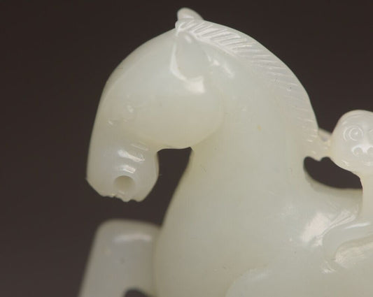 Top Chinese Natural Hotan Jade Carving Exquisite Horse Monkey Statue Collectible