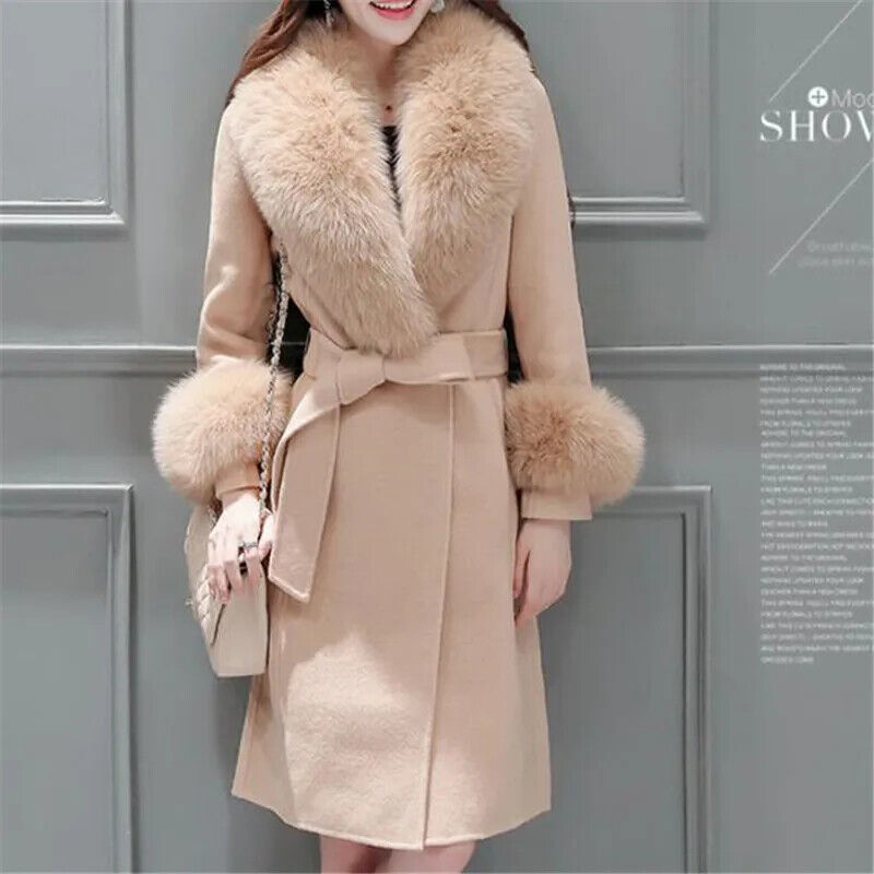Autumn Winter Coat Woolen Coat Fur Fur Collar Mid-length Coat Women Coat