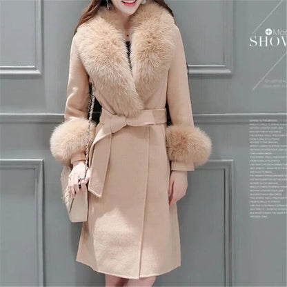 Autumn Winter Coat Woolen Coat Fur Fur Collar Mid-length Coat Women Coat