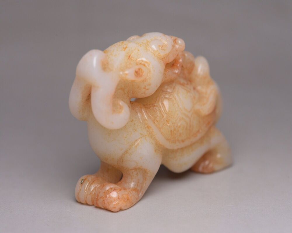 Collection China Hetian Jade Carved Dragon Turtle Statue Exquisite Figurine Art