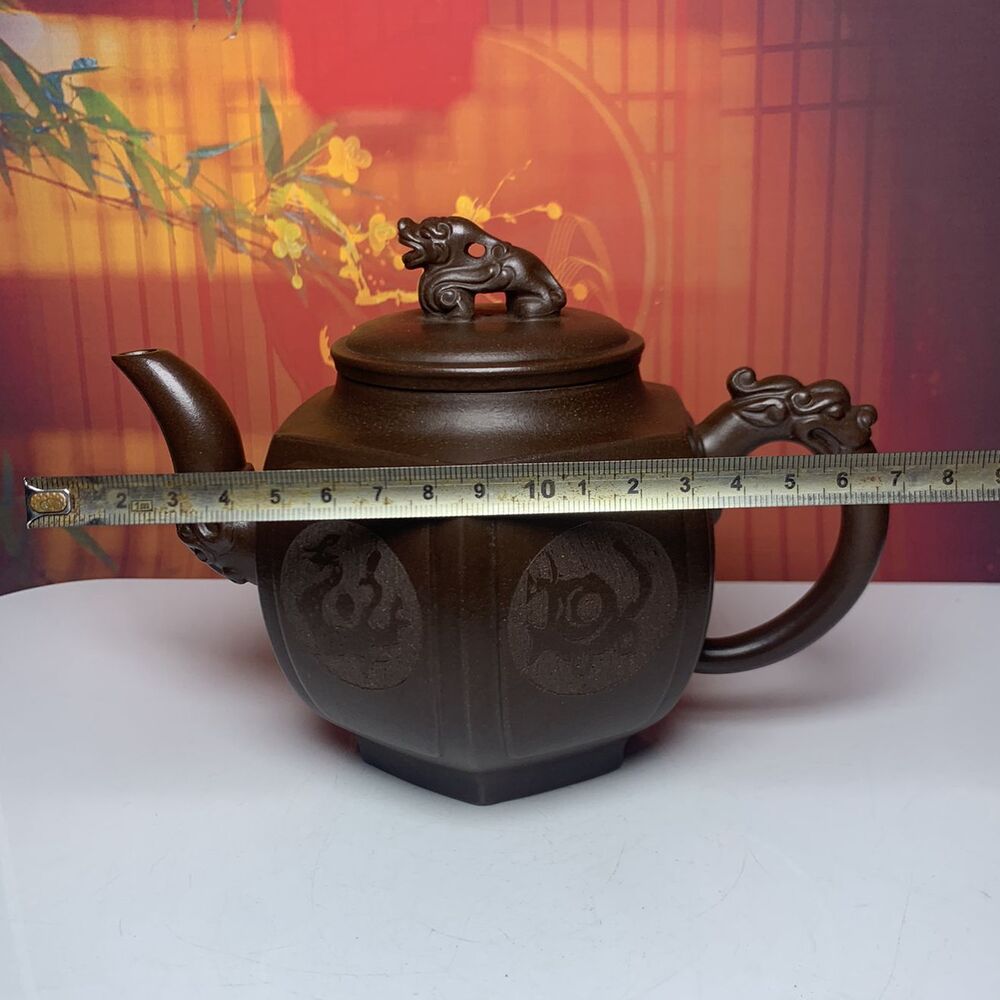 Vintage Chinese Yixing Purple Clay Teapot Zisha Ceramic Carving Beast Tea Set