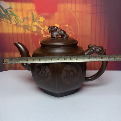 Vintage Chinese Yixing Purple Clay Teapot Zisha Ceramic Carving Beast Tea Set