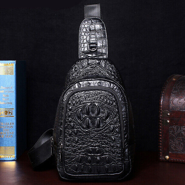 Men's Sling Backpack,100% Genuine Leather Crocodile Luxury Crossbody Bag Daypack